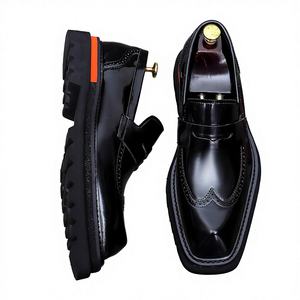 Customized Genuine Leather Men's square Oxford Casual <b>Shoes</b> Handcrafted Thick-soled Suitable for Business Formal Wedding - Product Image 1