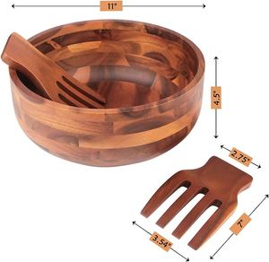 Ensemble de saladiers en bois mélangeurs en émail transparent vaisselle en bois maison et outil de cuisine ustensile bol en bois pour mélanger et servir un plat - Product Image 4
