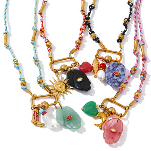 JINYOU 4851 パーソナライズド ポリエステルロープ巻きステンレスビーズネックレス アクリルハートメタルドルフィンペンダントネックレス - Product Image 1