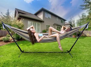 Support de hamac double d'intérieur Woqi, lit de hamac réglable pour deux personnes avec structure en acier, très populaire, portable, pour adultes, pratique pour l'extérieur - Product Image 2