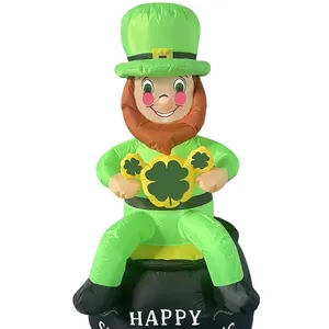 6 ft.st. Patrick's Day decoration Inflatable old man sitting on a gold pot holding a lucky clover outdoor patio decoration