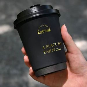 Custom logo 4/8/10/12/16oz Gold Stamping Hot Drink Bubble Tea Paper Coffee <b>Cups</b> with Lids Double Wall <b>Disposable</b> Paper <b>Cups</b> - Product Image 1