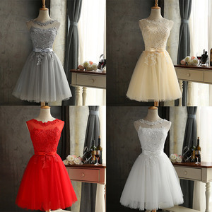 Bridesmaid Dress A-Line Tulle Sleeveless Sweetheart Neckline Short Formal Wedding Party Dress White Red Champagne Silver Gray - Product Image 1