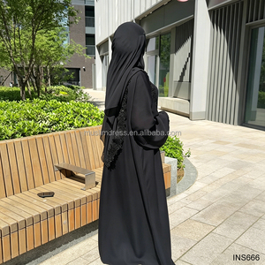 Ensemble <span class=keywords><strong>Abaya</strong></span> 3 pièces élégant noir, style Dubaï et turc, vêtements islamiques modestes, avec cardigan ouvert à bordure en dentelle, <span class=keywords><strong>Abaya</strong></span>, Hijab et robe intérieure - Product Image 4