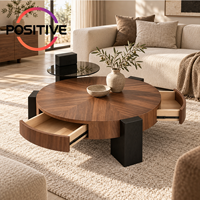 Ensemble de tables basses rondes, design moderne du milieu du siècle, avec tiroirs de rangement, meubles de salon, fabrication OEM ODM, vente en gros directe d'usine