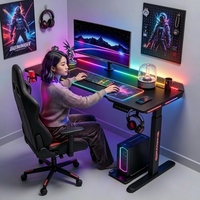 Bureau de jeu LED RGB, hauteur réglable électriquement, préréglages de mémoire, crochet pour casque