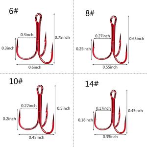 Kit de anzuelos triples rojos de 100 Uds., anzuelos de pesca triples de curva redonda circular, anillos divididos dobles de acero inoxidable, aparejos de pesca surtidos - Product Image 3
