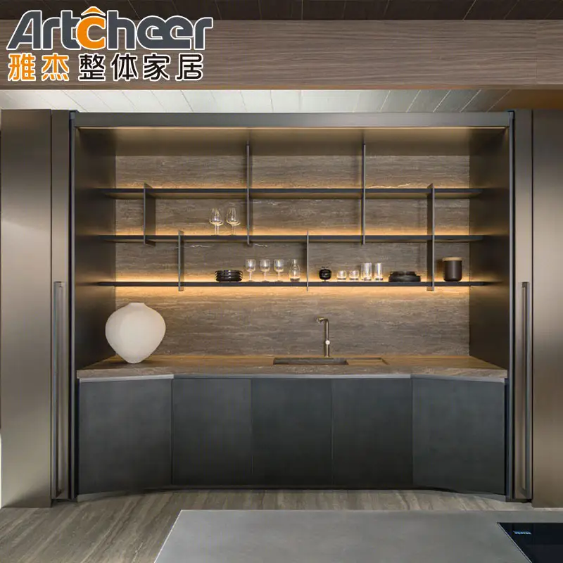 2023 cupboard custom islands and countertop wood doors melamine kitchen cabinet sample luxury modern modular designs