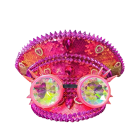 Chapeau de Capitaine Steampunk Rose Vif Personnalisé avec Paillettes et Strass, MOQ 3, Vente en Gros, Luxe Unisexe pour Festival, Plage, Extérieur, Soirée, Style Burning Man