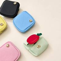 Porte-monnaie de luxe en cuir véritable pour Apple, mini pochette mignonne en forme de fruit, pochette de rangement pour bijoux, porte-clés, breloque de sac, cadeau unisexe avec bouton-pression