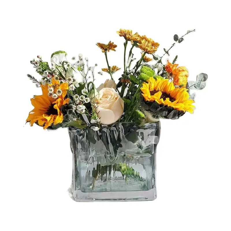 Moderne quadratische Klarglas vase kontrahierte Kristall vase für die Heim dekoration