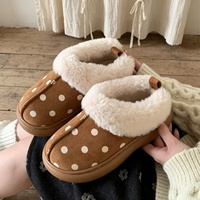 XIXITIAO Chaussons en coton à pois pour femmes, rétro, polyvalents, doublés de peluche, antidérapants, chauds, pour la maison et l'extérieur