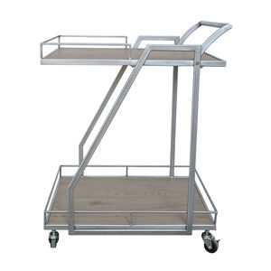 Gran oferta, carro de barra de madera y metal de <span class=keywords><strong>2</strong></span> niveles con ruedas giratorias, estante de almacenamiento de diseño moderno para aperitivos y fiestas para hoteles - Product Image 2