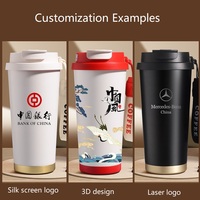 Tasse isolée thermiquement personnalisée doublure en céramique deux façons de boire 500ML tasses de voyage à double paroi en acier inoxydable avec poignée