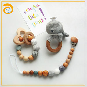 Sonajero ecológico <span class=keywords><strong>de</strong></span> ganchillo para bebé, mordedor <span class=keywords><strong>de</strong></span> madera, pulsera, anillo, sonajero orgánico, juguetes <span class=keywords><strong>de</strong></span> gimnasio para recién nacido, animal del bosque - Product Image 5