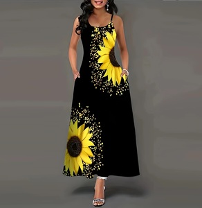 Abito Monospalla Senza <span class=keywords><strong>Maniche</strong></span> Morbido e Lungo per Donna Casual con Stampa Floreale Elegante e Lussuoso per Ufficio e Feste - Product Image 3