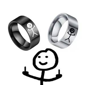 Simple Trend Funny Middle Finger Stickman Ring Hip Hop Doodle Rings For Man Couple Party Gifts Jewelry