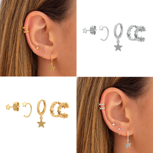 ROXI Juego de 4 pendientes de estrella estilo INS, pendientes de tuerca, pendientes de clip, pendientes colgantes de plata 925 - Product Image 3