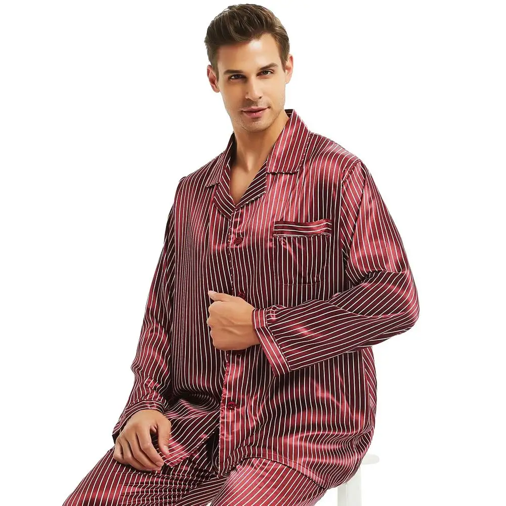 OEM/ODM Mens Silk Satin Pajamas Set Loungewear Designer Custom Onesie Satin Men's Sleepwear Pijama Sleepwear