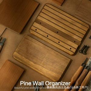 Solid Wood Wall Mounted Storage Rack Key Holder Double Layer <b>Shelf</b> With <b>Hooks</b> For Entryway Coat Rack - Product Image 4