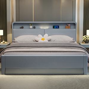 Lit simple moderne en bois avec rangement, grand lit double avec panneau en bois massif pour meubles de chambre d'hôtel et d'appartement - Product Image 2