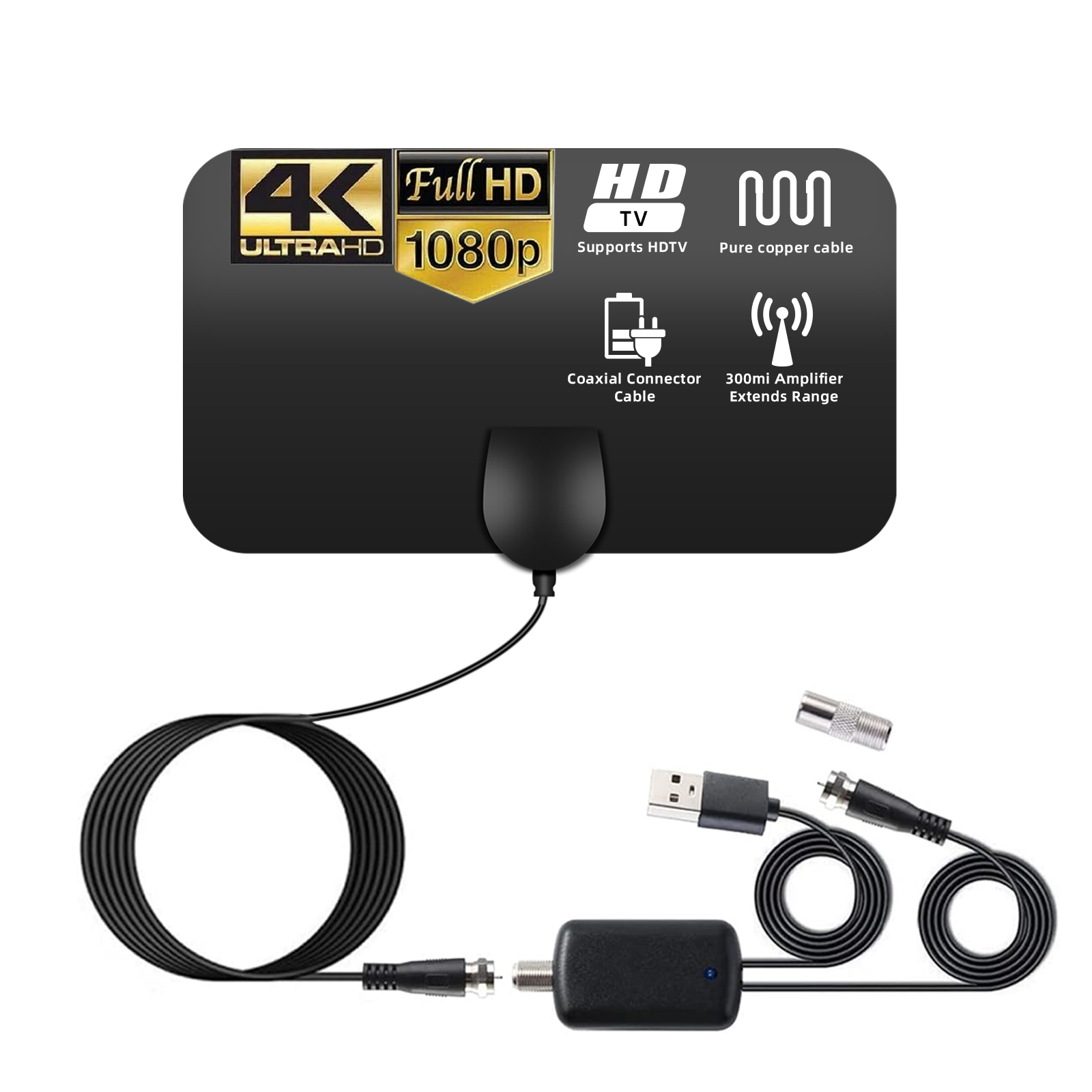 Antenna TV Digitale 2025 - Interna, Con Amplificatore Segnale, Magnetica, 4K/1080p
