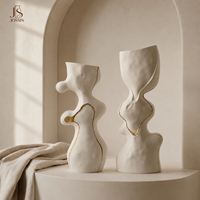 Vase à fleurs en céramique nordique Jossin, blanc mat avec ligne dorée, sculpture organique pour la décoration de la maison et l'affichage artistique sur table