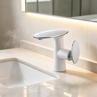 Robinet mitigeur de lavabo en laiton et céramique à poser sur le comptoir, avec eau chaude/froide, 1 poignée, design moderne