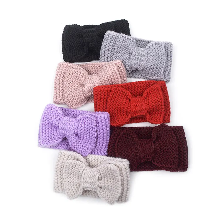 Phụ Nữ Tai Ấm Hơn Mùa Đông Bow Knot Turban Head Kết Thúc Tốt Đẹp Crochet Dệt Kim Tóc Ban Nhạc