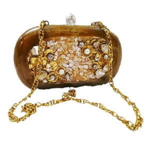 Pochette de soirée luxueuse en résine marron avec strass - Product Image 1