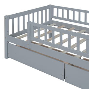 Cama nido individual de madera con dos cajones, color gris, cama infantil con almacenamiento - Product Image 6