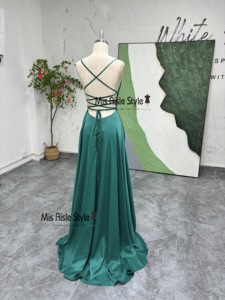 Sexy Slit <strong>Teenagers</strong> Spaghetti Strap Natural Waistline Sheath Floor-Length Vintage V-neck Backless Criss-cross <strong>Prom</strong> <strong>Dress</strong> - Product Image 5