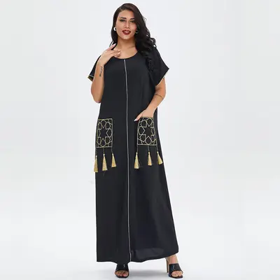 Im Großhandel Retro Design Edle Farbe Sommer Damen Kurzarm Langarm Robe Muslim Middle East Dubai Kleid