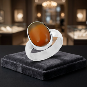 Art Palace Oval Agate Gemstone <b>Ring</b> In 925 Silver Bezel Setting Classic Style Unisex Everyday Wear - Product Image 1
