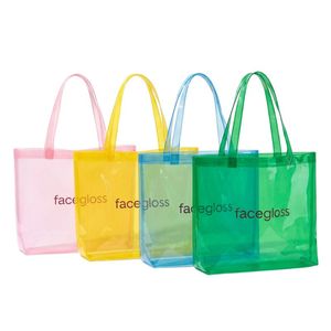 Custom Logo Colorful <b>Clear</b> TPU Tote Bag Waterproof Transparent Shopping <b>Handbag</b> Women Jelly Cosmetic Gift Bag With Handle - Product Image 1