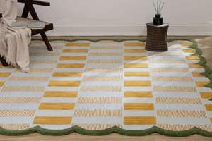 Tapis en <span class=keywords><strong>laine</strong></span> fabriqué à la machine bords festonnés motif à carreaux bleu clair confortable doux lavable Jute support tapis <span class=keywords><strong>d</strong></span>'accent moderne couloir de maison - Product Image 2