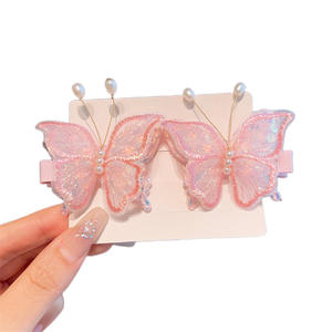 فانييو أصفر خفيف 2024 دبابيس شعر على شكل فراشة مطرزة برسم الأميرة الجنية للبنات الأطفال الرضع للبيع بالجملة - Product Image 6