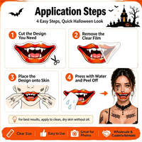 Autocollants de tatouage temporaire pour la bouche Halloween, dents de vampire imperméables, tatouages temporaires pour le visage, pour cosplay, fête, bar, vacances, maquillage corporel, décalcomanies