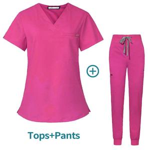 Conjunto de enfermería con cuello en V y pantalones de enfermera con costuras laterales para un aspecto personalizado para profesionales médicos - Product Image 4