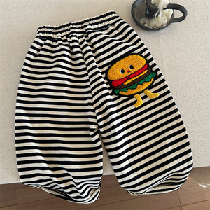 Tongxingyuan Childrens Long Pants Autumn Cotton Knitted Casual Pants Boys Striped Solid Color French Fry Hamburger Design - Product Image 4