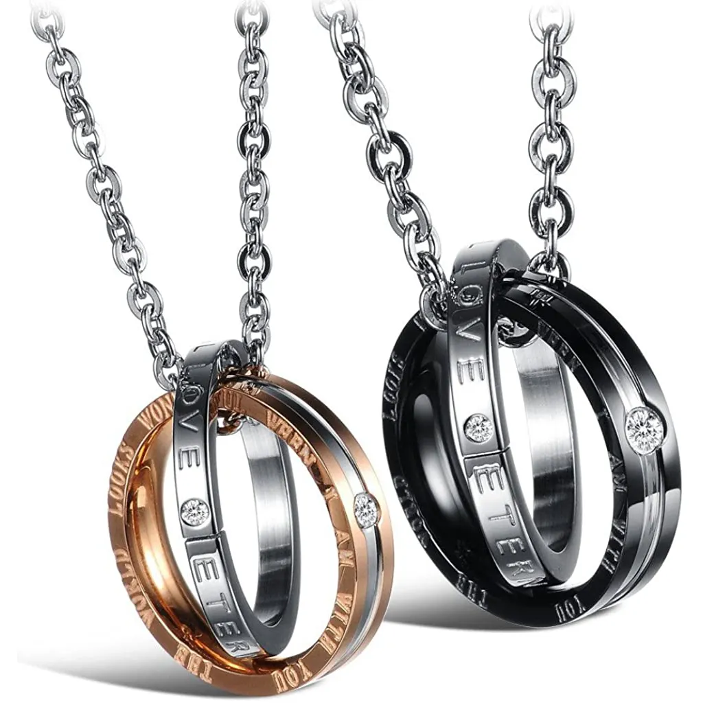 Zijn Hers Bijpassende Titanium Rvs Dubbele Ring Belofte Liefde Hanger Koppels Kettingen Set Geschenken Voor Verjaardag
