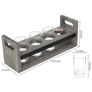 Ensemble d'échantillonnage de dégustation de planche de <span class=keywords><strong>vol</strong></span> de bière avec panneau de tableau noir, 4 verres à bière <span class=keywords><strong>et</strong></span> plateau de transport en bois gris vintage avec poignées - Product Image 5
