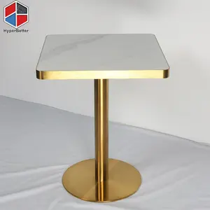 方形陶瓷大理石顶部咖啡桌，带金色桌子底座