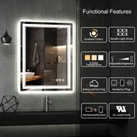 Miroir mural rectangulaire moderne sans cadre avec interrupteur tactile et éclairage LED étanche 3 couleurs pour la décoration d'hôtels, salons et gymnases