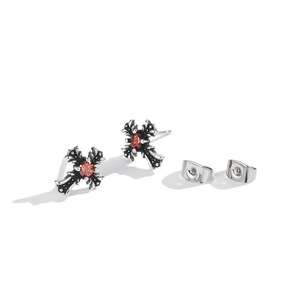 Cross <b>Stud</b> Earrings S925 Sterling Silver Red Gemstone Bezel Setting <b>For</b> <b>Men</b> Women Fashion Gift Jewelry - Product Image 3