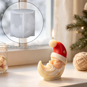 Moule à bougie de Noël 3D en silicone en forme de Père Noël et de lune pour la fabrication de savon, bougies, résine époxy, cire, artisanat DIY et pâtisserie - Product Image 1