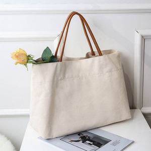 Bolsa de Lona de Gran Capacidad con Asa de Cuero, Bolso de Mano para Mujer y para Uso Diario - Product Image 2