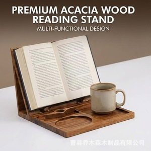 Wooden <b>Foldable</b> Reading Stand Solid Wood With Cup And Phone Holder <b>Desk</b> Organizer For Books And Office Use - Product Image 3