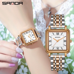 นาฬิกาข้อมือควอตซ์ SANDA 1103 สำหรับสุภาพสตรี หน้าปัดทรงเหลี่ยม สายหนัง ดีไซน์เรโทร ตัวเลขโรมัน เรียบหรู ดูดี - Product Image 2