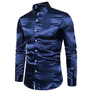 Camicie da <span class=keywords><strong>uomo</strong></span> in seta lucida color oro, blusa in raso slim fit, camicia africana, abbigliamento business, top formali, camicia da smoking per matrimonio - Product Image 4